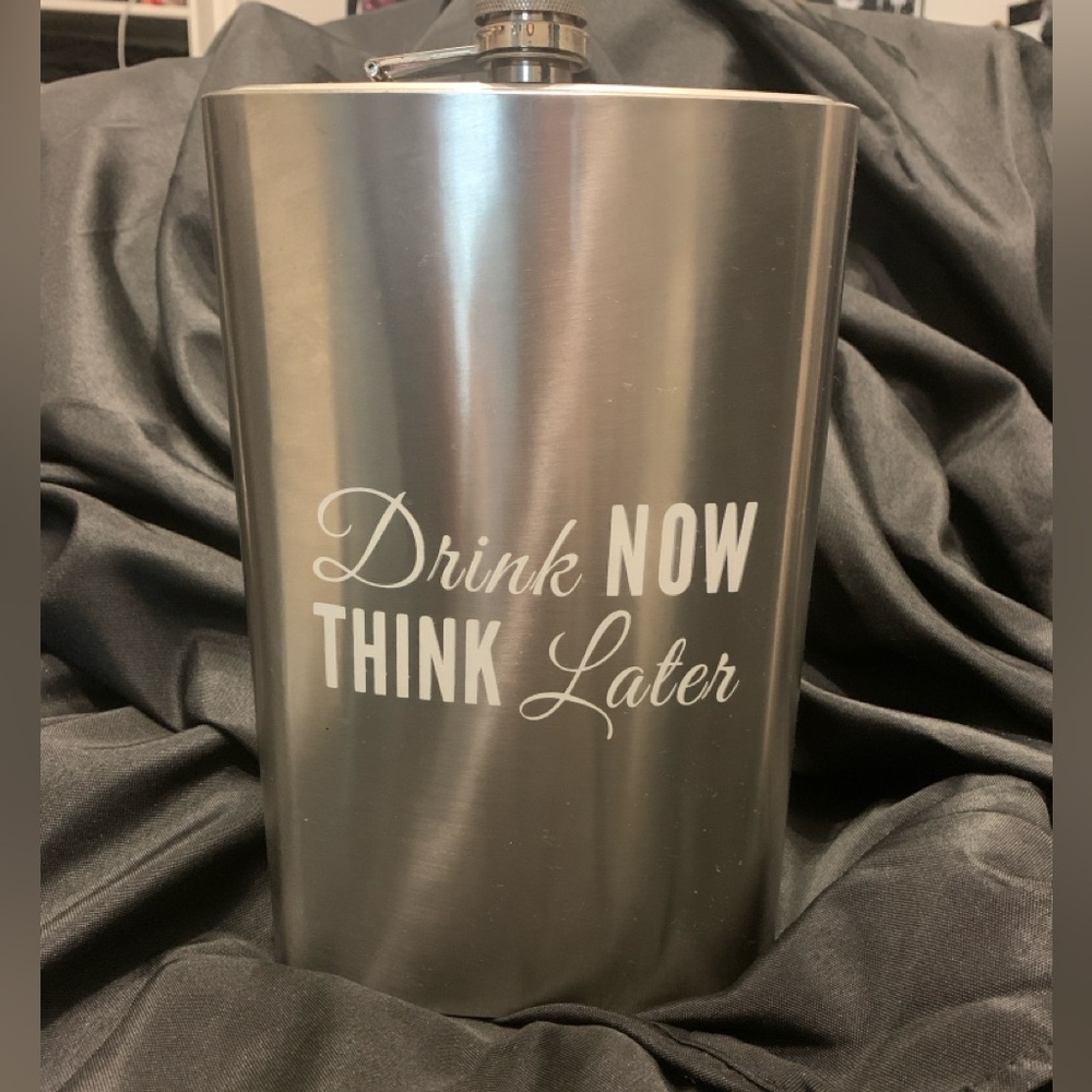 Jumbo 10.5”X 7” Metal Silver Tone Flask, Stainless Steel, 64oz, NWOT